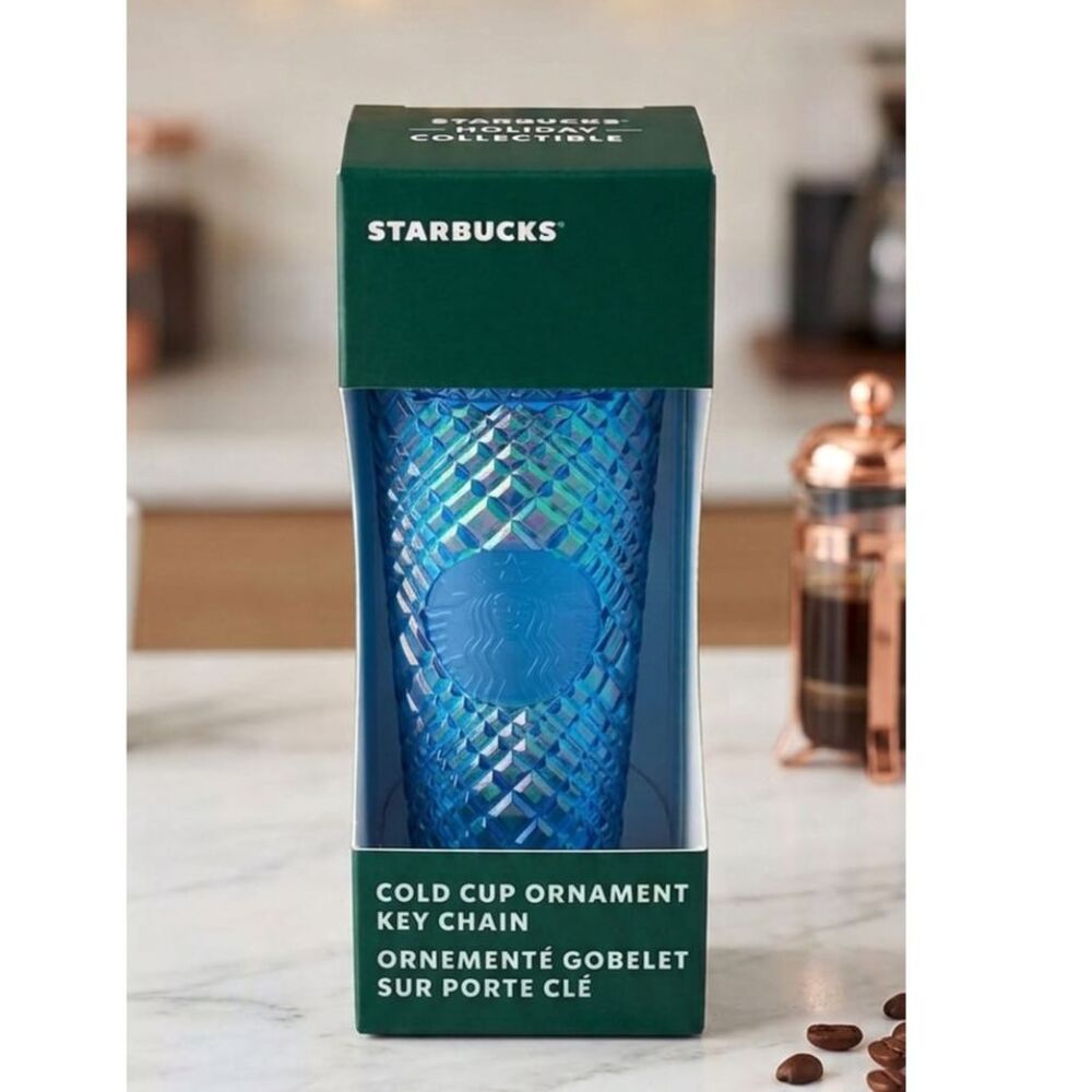 Starbucks 2022 Azure Jeweled Cold Cup Key Chain NWT - Picture 1 of 4